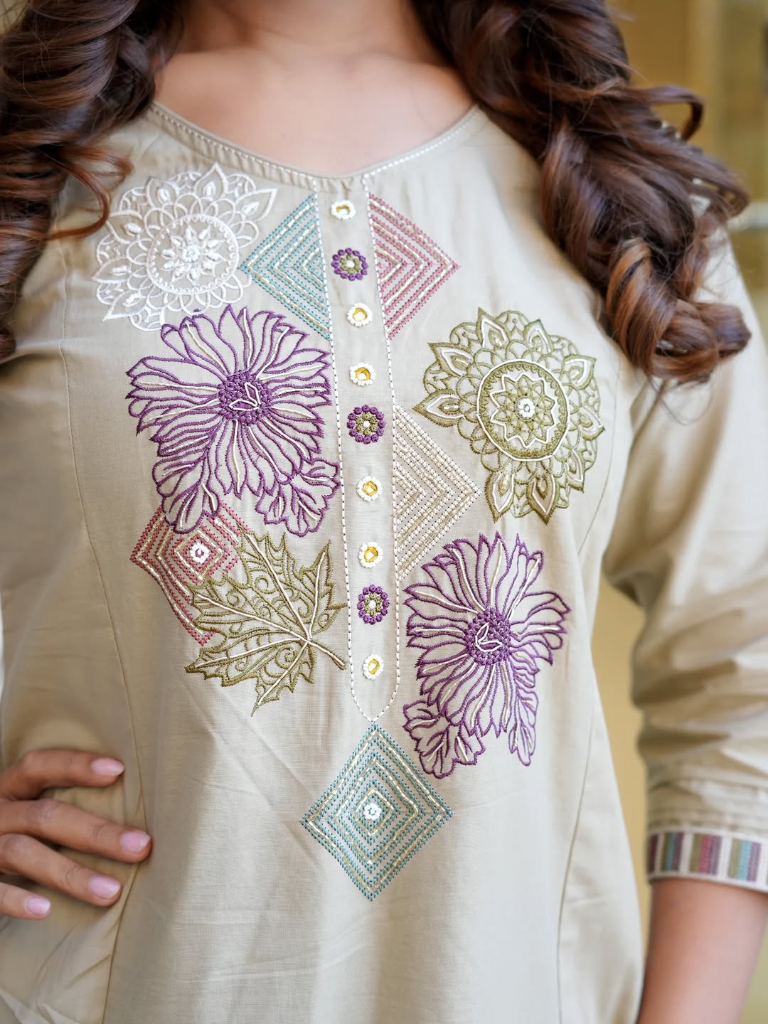 Mahira off white cream outfit embroidery kurta pant set