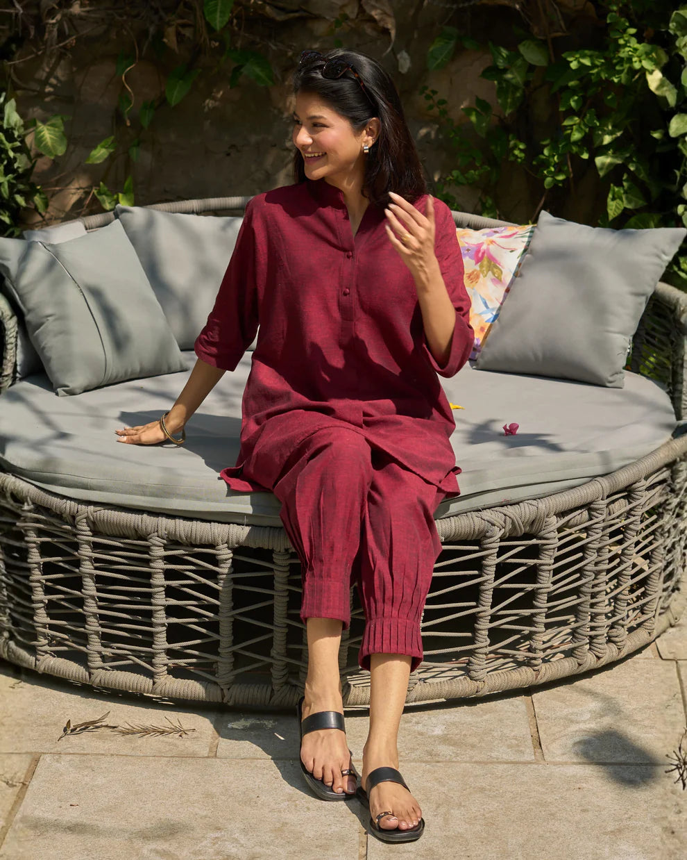 Sunday Paper Co-ord Set in Easy Blue n Red