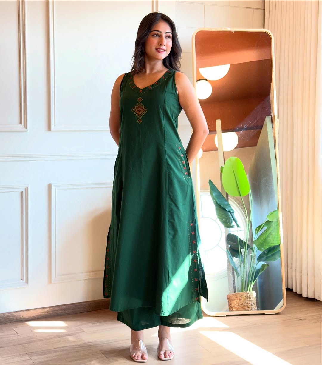 KOMAL EMBROIDERY WORK A LINE KURTI PANT SET