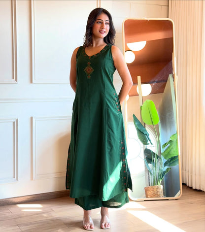 KOMAL EMBROIDERY WORK A LINE KURTI PANT SET