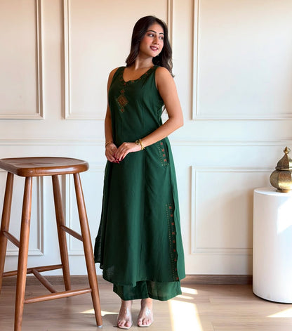 KOMAL EMBROIDERY WORK A LINE KURTI PANT SET