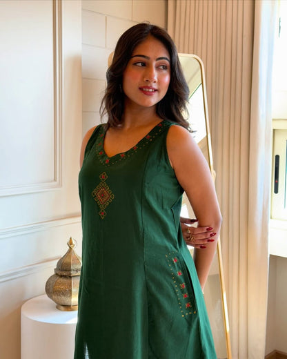 KOMAL EMBROIDERY WORK A LINE KURTI PANT SET