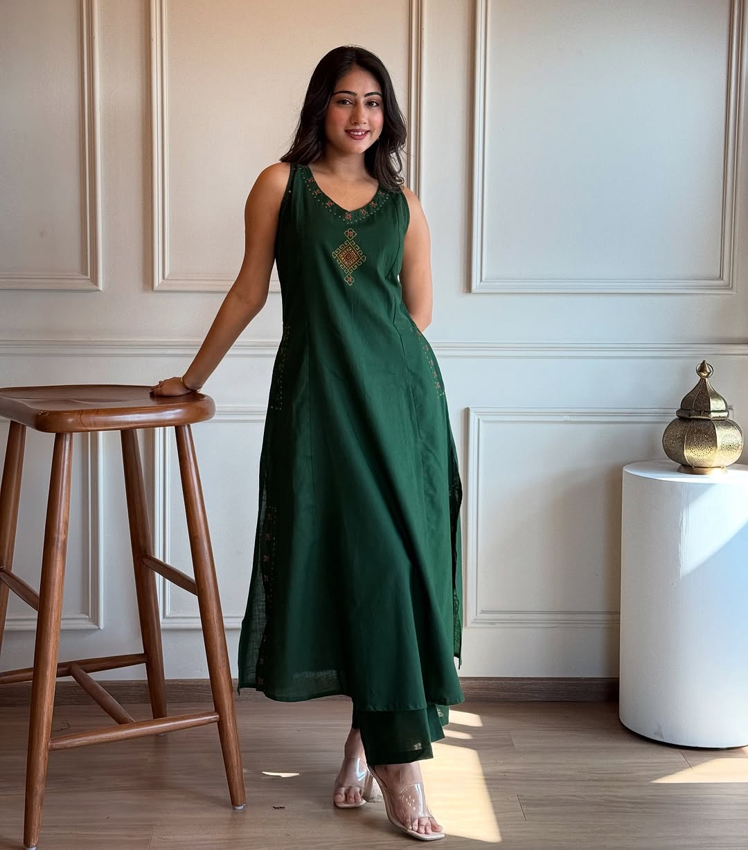 KOMAL EMBROIDERY WORK A LINE KURTI PANT SET