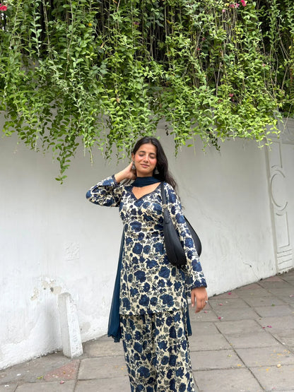 Saavan blue cotton farshi set.