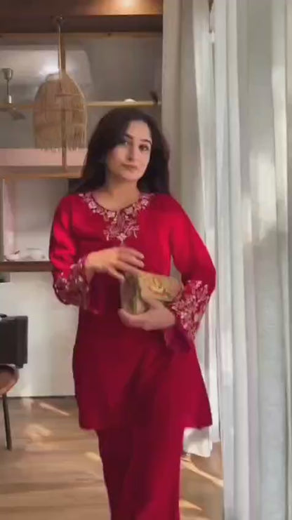 Women Cotton Hand Embroidery Co-ord Set