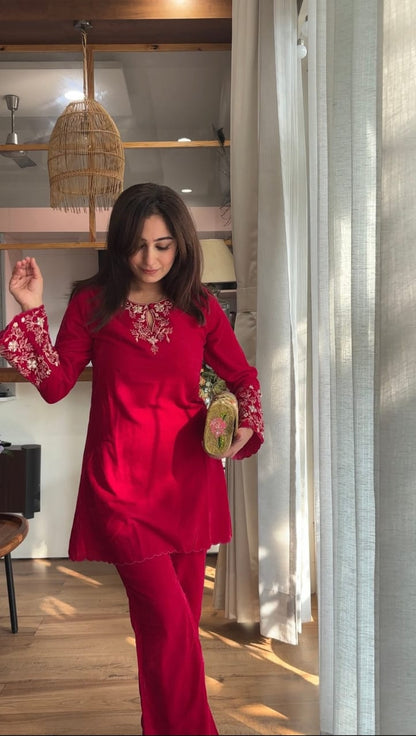 Women Cotton Hand Embroidery Co-ord Set