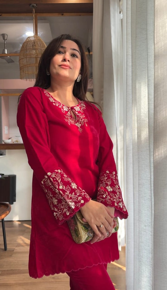 Women Cotton Hand Embroidery Co-ord Set