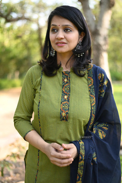 Kavya Stripe Block Applique Suit Sets