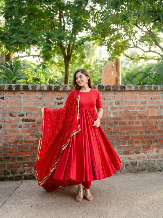 Classic Red Anarkali Set with Dupatta