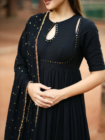 Classic Black Anarkali Set with Dupatta