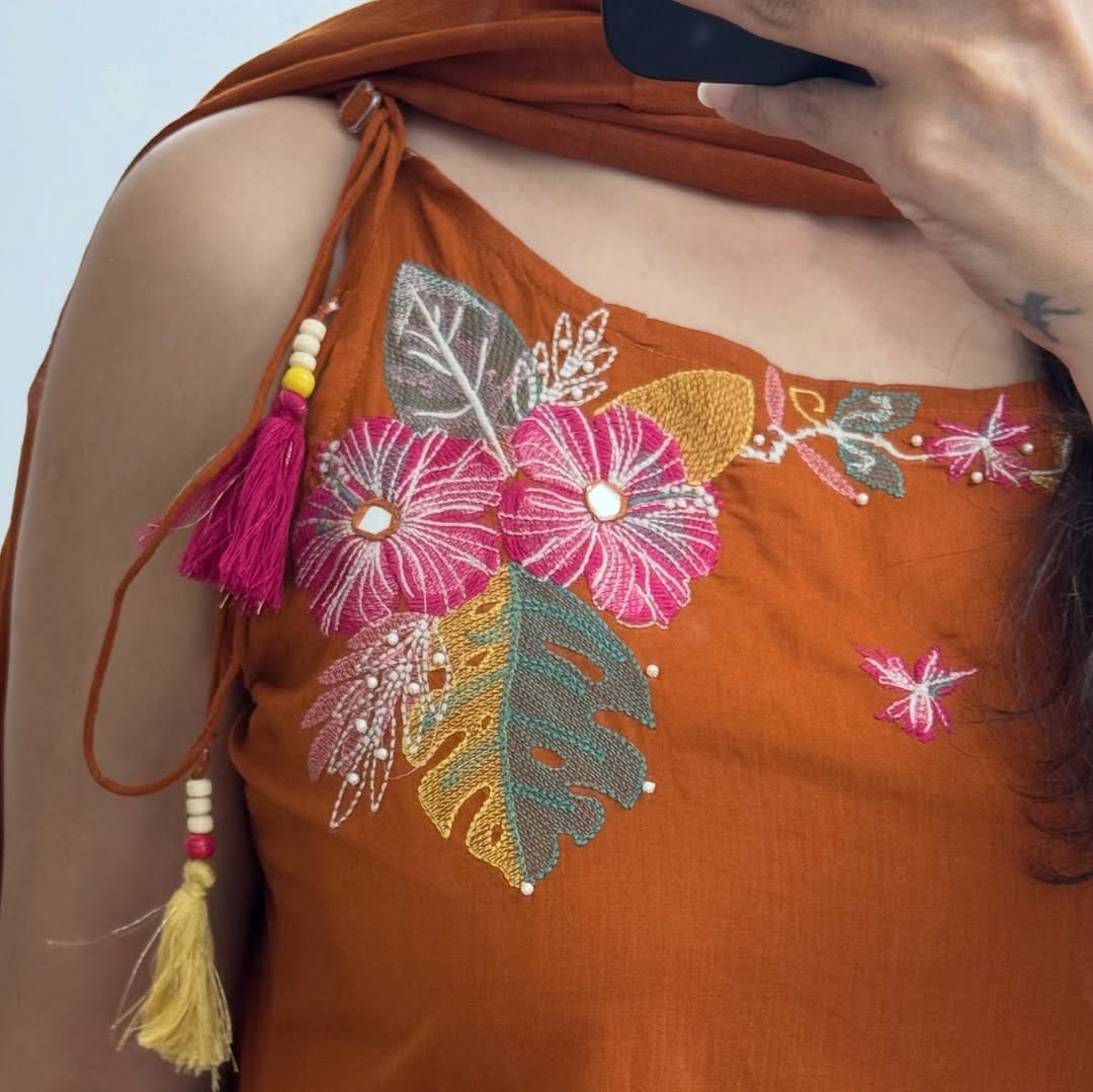 Elegant Rust Embroidered Kurta Set ✨ Limited Stock