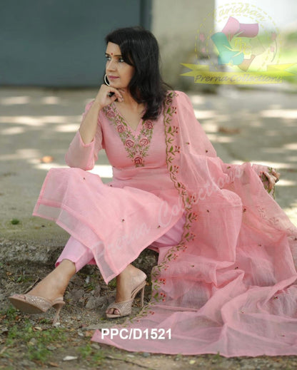 Embroidery details pink Kota Doria Suit Sets