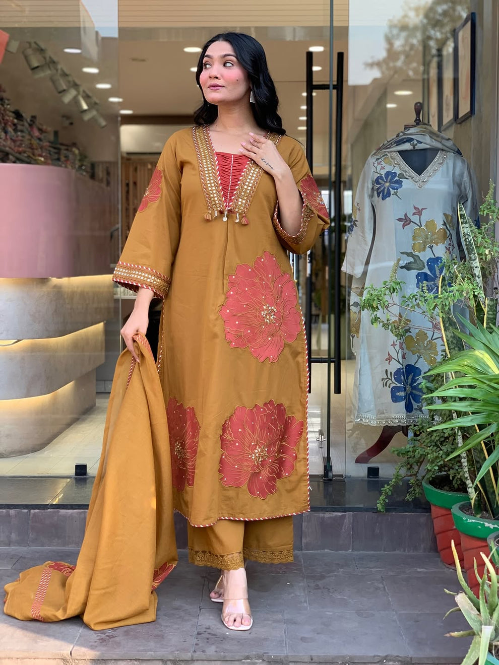 Moksha Embroidered Cotton A-line Plazo & Duppata Set