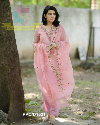 Embroidery details pink Kota Doria Suit Sets