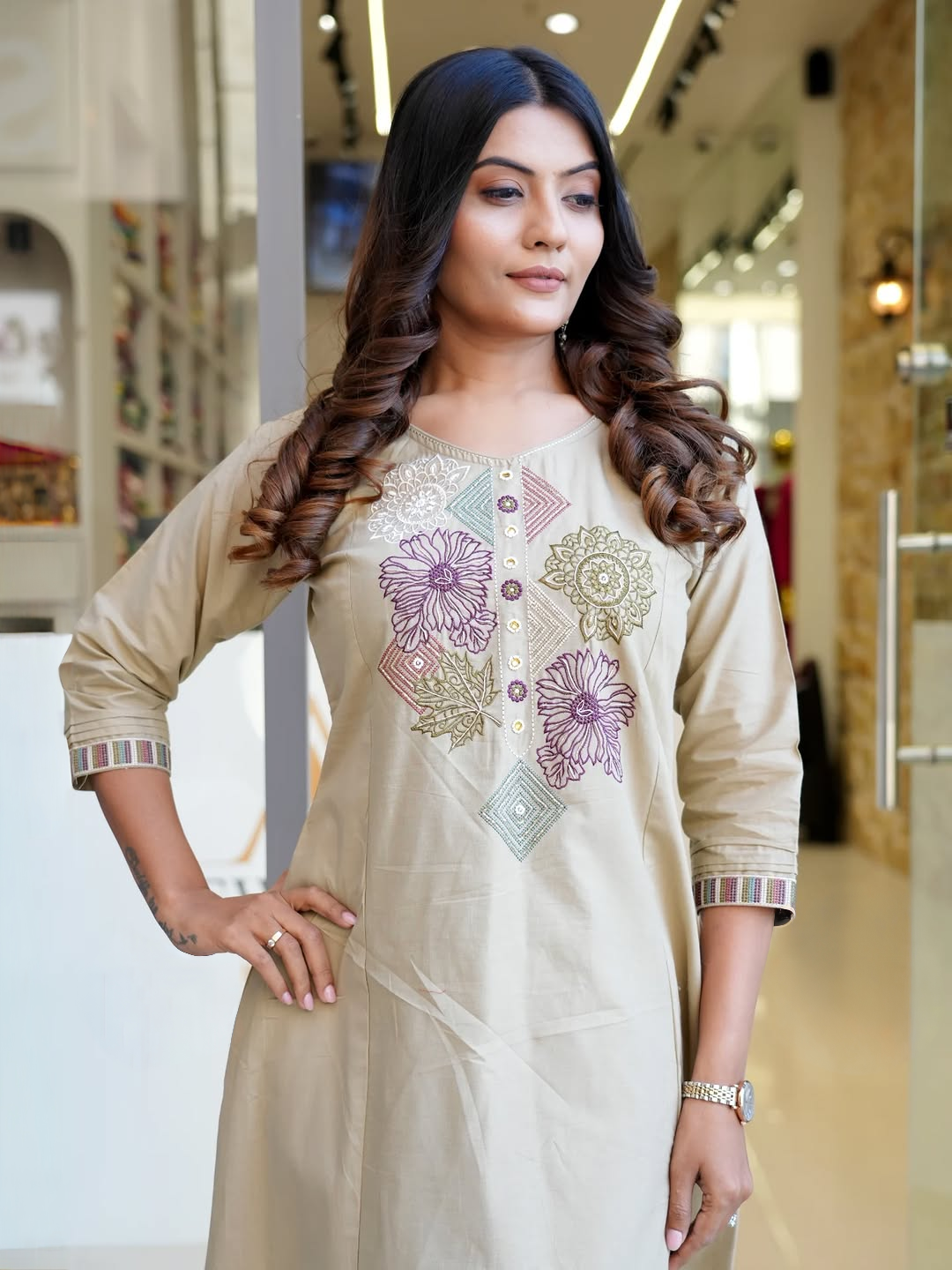 Mahira off white cream outfit embroidery kurta pant set