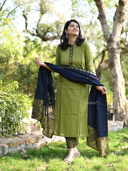 Kavya Stripe Block Applique Suit Sets