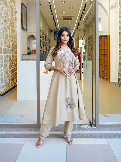 Mahira off white cream outfit embroidery kurta pant set