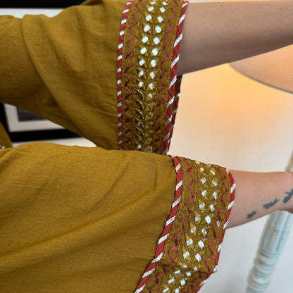 Festive Gulhad Wear Machine sequin embroidered A line kurta with embroidered lace with lace detailed palazzo printed cotton dupatta