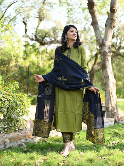 Kavya Stripe Block Applique Suit Sets