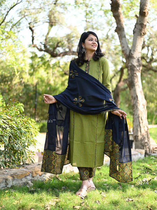 Kavya Stripe Block Applique Suit Sets