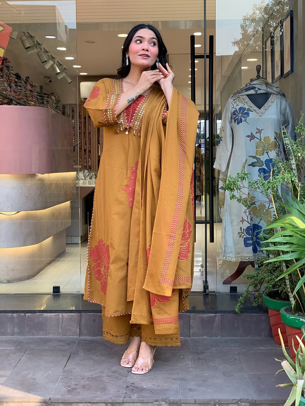 Moksha Embroidered Cotton A-line Plazo & Duppata Set