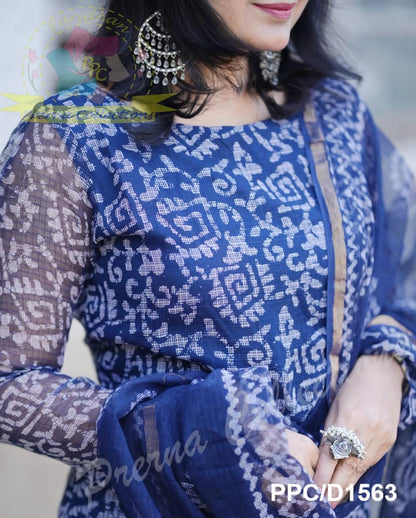 Ranjani Bagru Hand Block Kota Doria Golden Zari Border Suit Sets