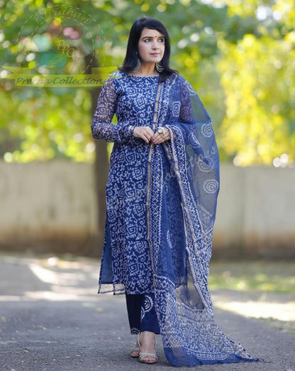 Ranjani Bagru Hand Block Kota Doria Golden Zari Border Suit Sets