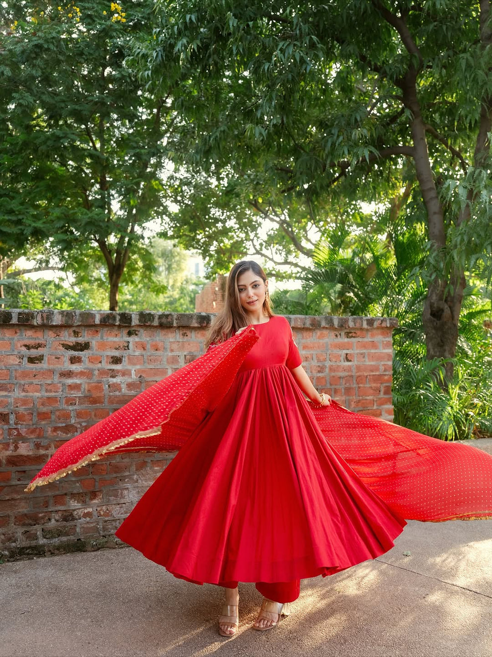 Classic Red Anarkali Set with Dupatta
