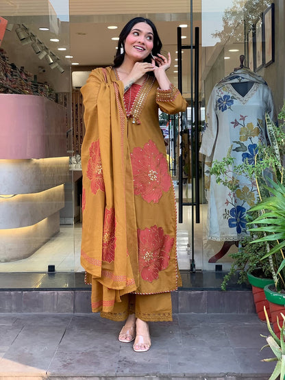 Moksha Embroidered Cotton A-line Plazo & Duppata Set