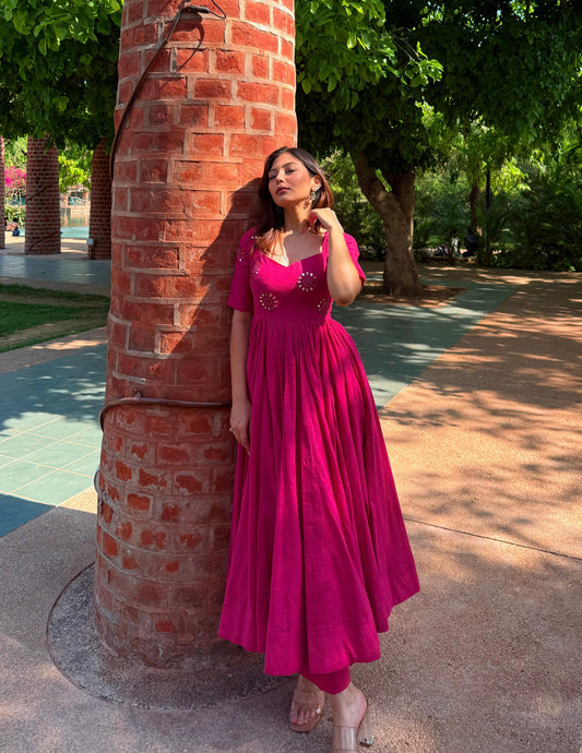 pink anarkali kurti and pant set