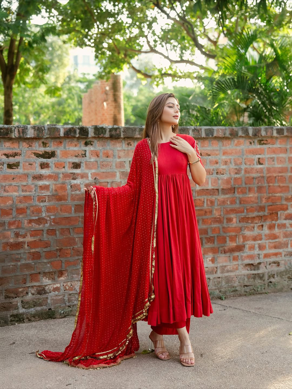 Classic Red Anarkali Set with Dupatta