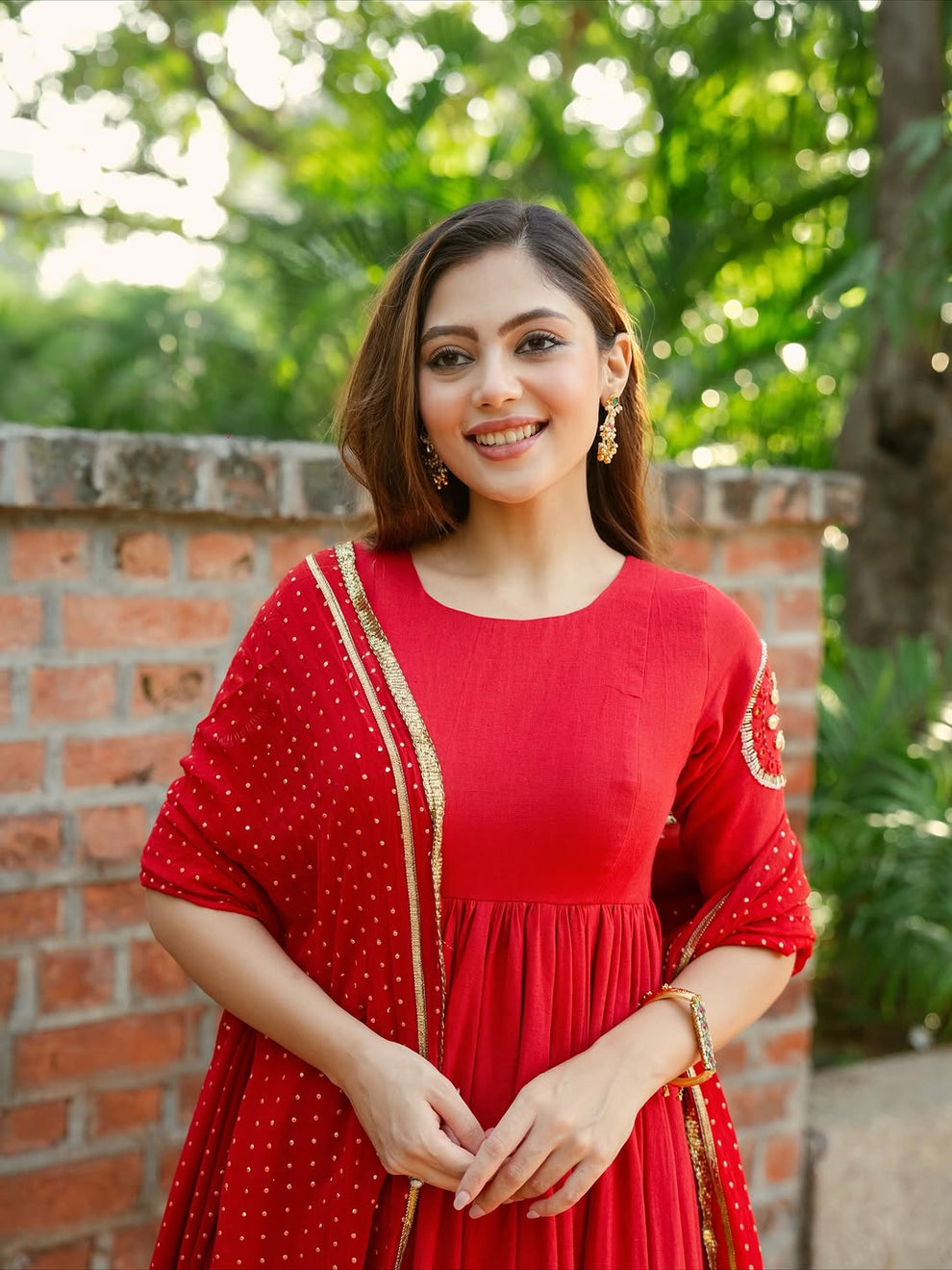 Classic Red Anarkali Set with Dupatta